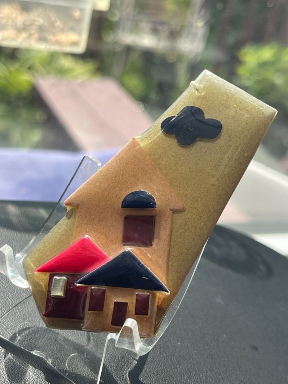 Vtg Lucinda House Pins Brooch With Colorful High Rise & Single Story Houses Desi